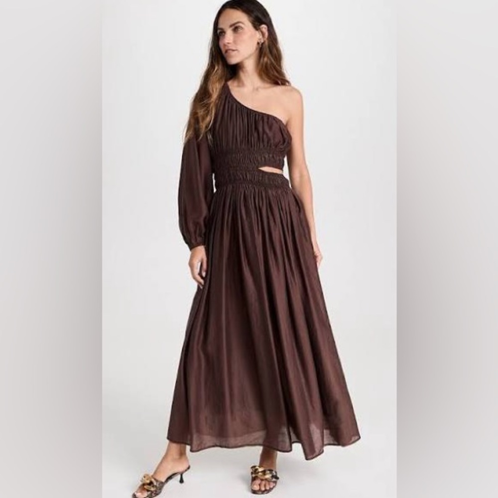 Moon river brown one shouldered dress